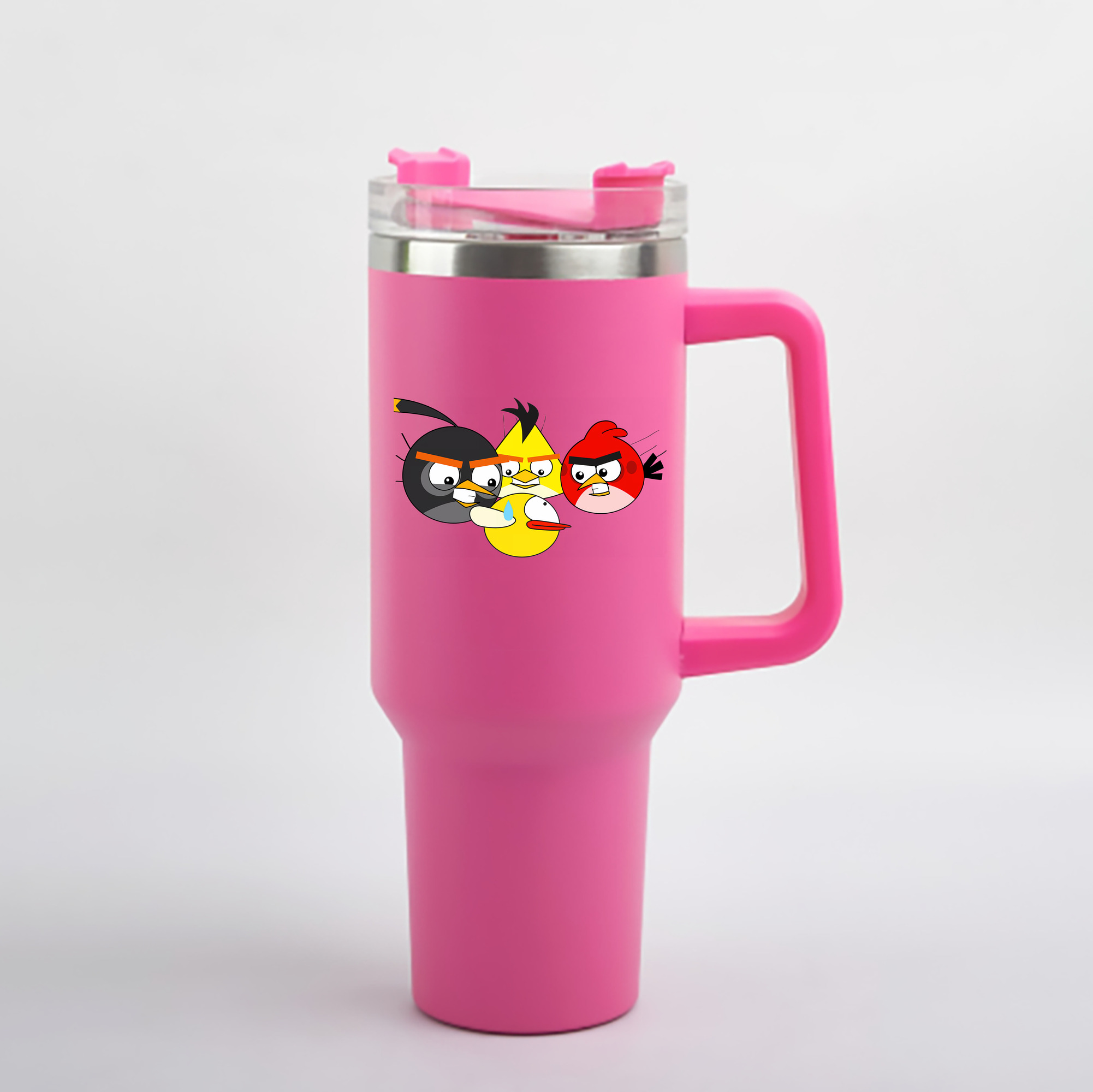（画像用） Angry Birds アングリーバード 1200mL車用タンブラー - クリスタルステッカー（プラスチックストロー付き）